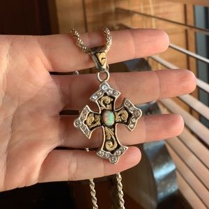 Hyo Silver opal cross pendant and chain